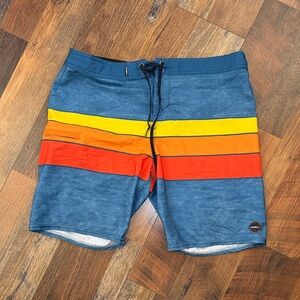 O'Neill Blue with Orange and Yellow Stripes Board Shorts